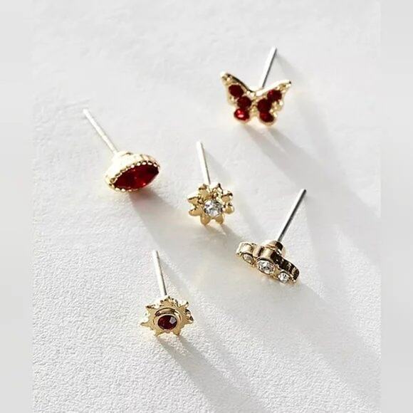 Free People Rosette Stud Pack Velvet Rose Brooch Earrings Set - Picture 5 of 8